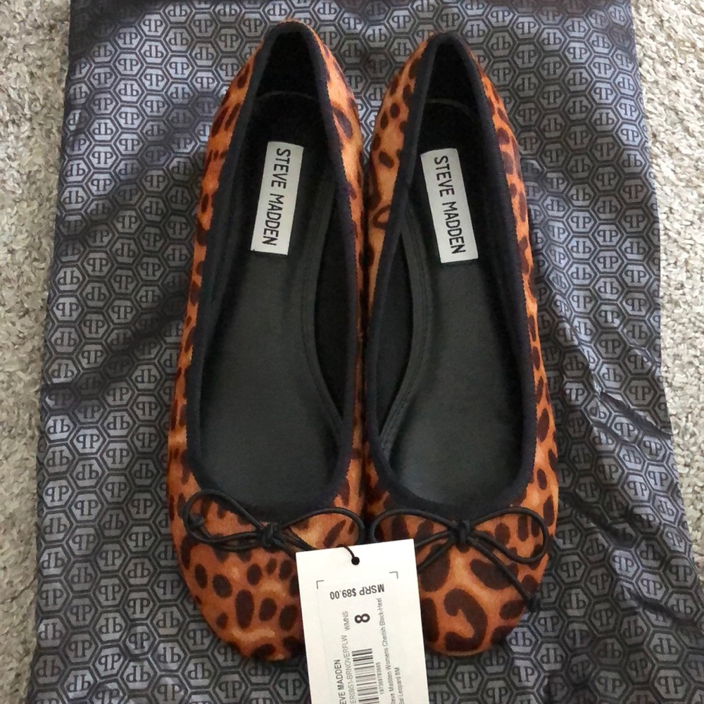 Steve Madden Women’s Cow Hair Leopard Cheetah Print Cherish Ballet Flats Size 8